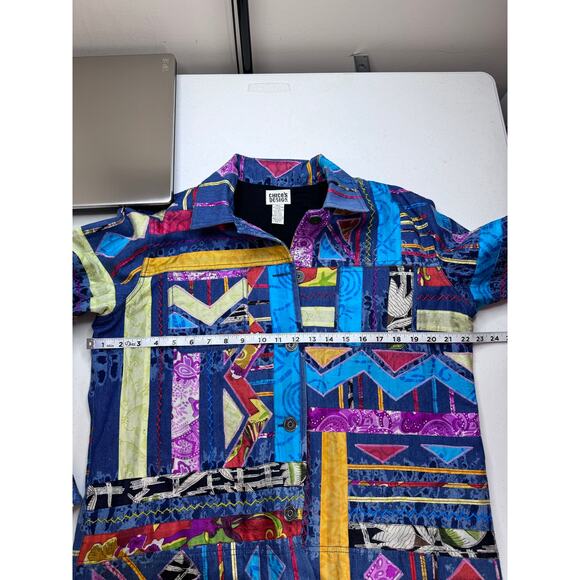 Chico's Design Vintage Silk Patchwork Colorful Jacket Women's Large Artsy Unique - Picture 6 of 8